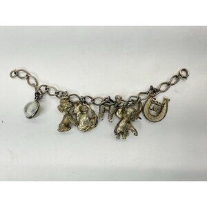 Vintage Gold Tone Charm Bracelet Good Luck Poodle St Christopher Elephant